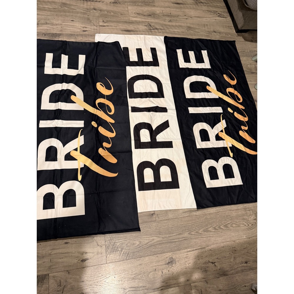 Bride Tribe Bachelorette Party Beach Towels Set of 3 Black White Gold Microfiber